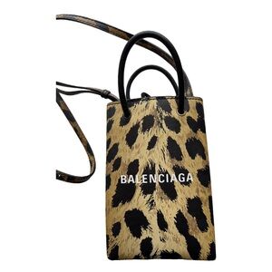 Balenciaga Black and Tan Leopard Crossbody Bag